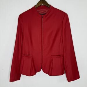 Escada Jacket Womens 42 Red Wool Cashmere Zip Front Peplum Lined Blazer Career